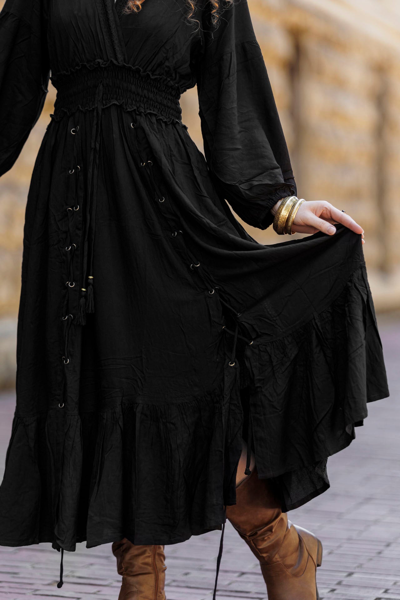 A lace up dress with pockets