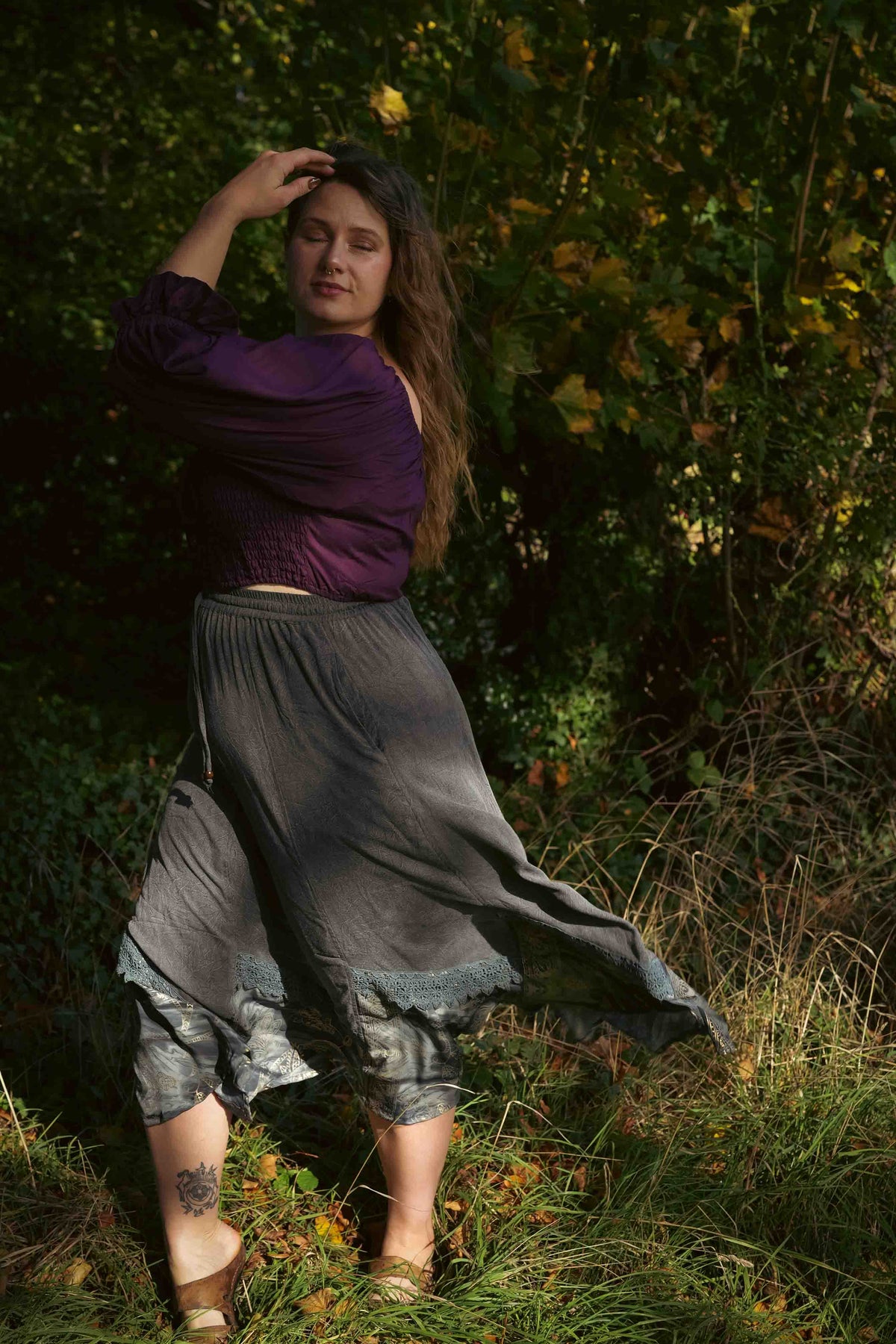 Stonewashed Ash Midi Skirt