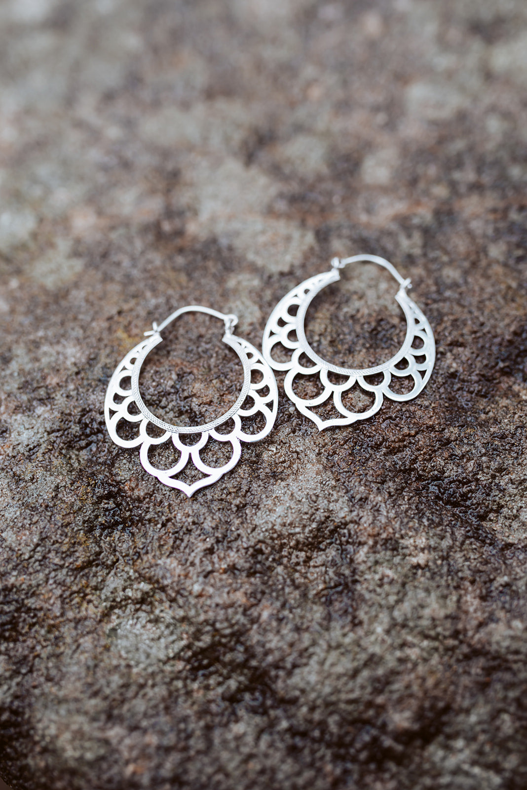 Mandala Hoop Earrings Silver 925