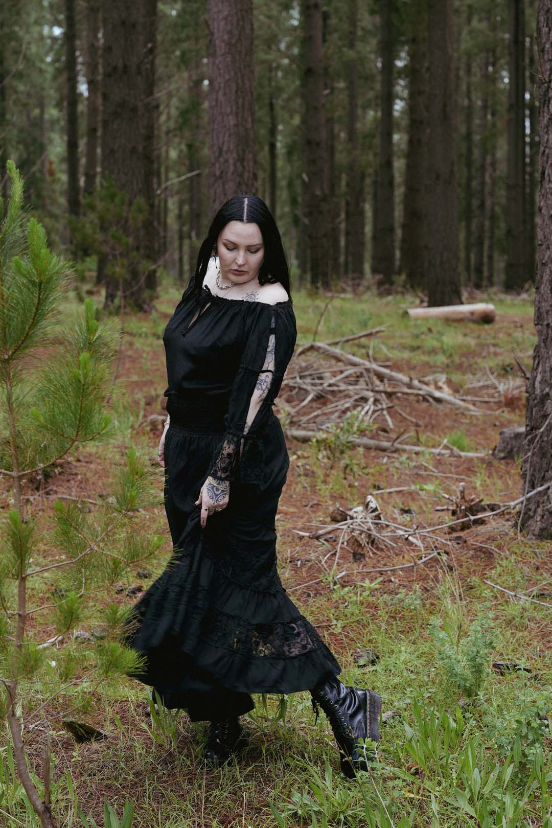 Celtic Embroidered Maxi Skirt in Black