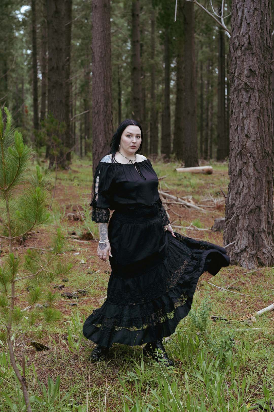 Celtic Embroidered Maxi Skirt in Black