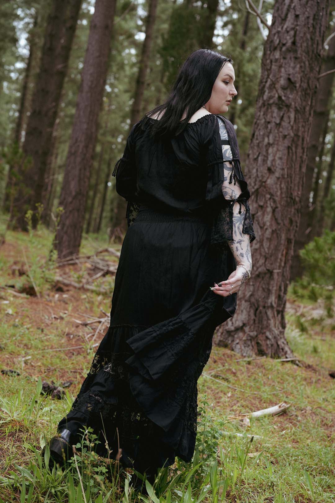 Celtic Embroidered Maxi Skirt in Black