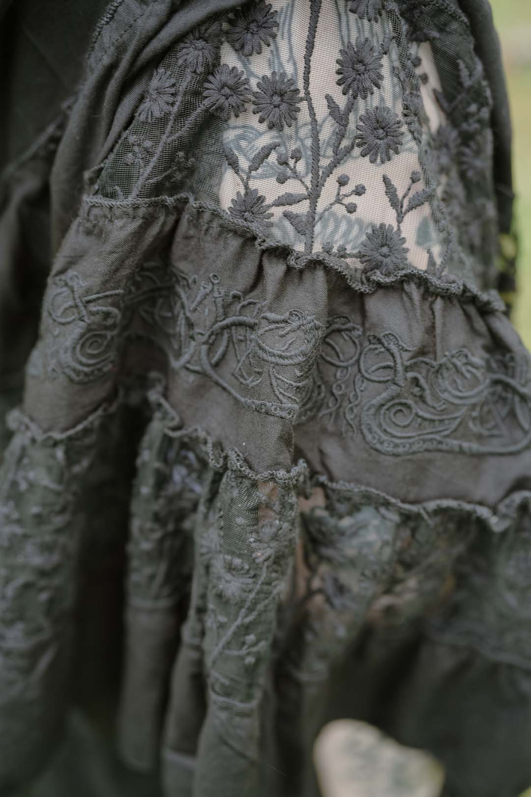 Celtic Embroidered Maxi Skirt in Black