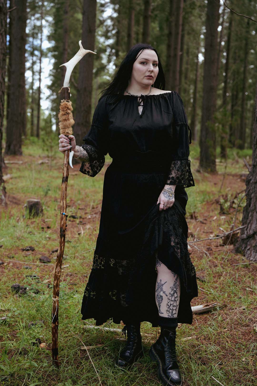 Celtic Embroidered Maxi Skirt in Black