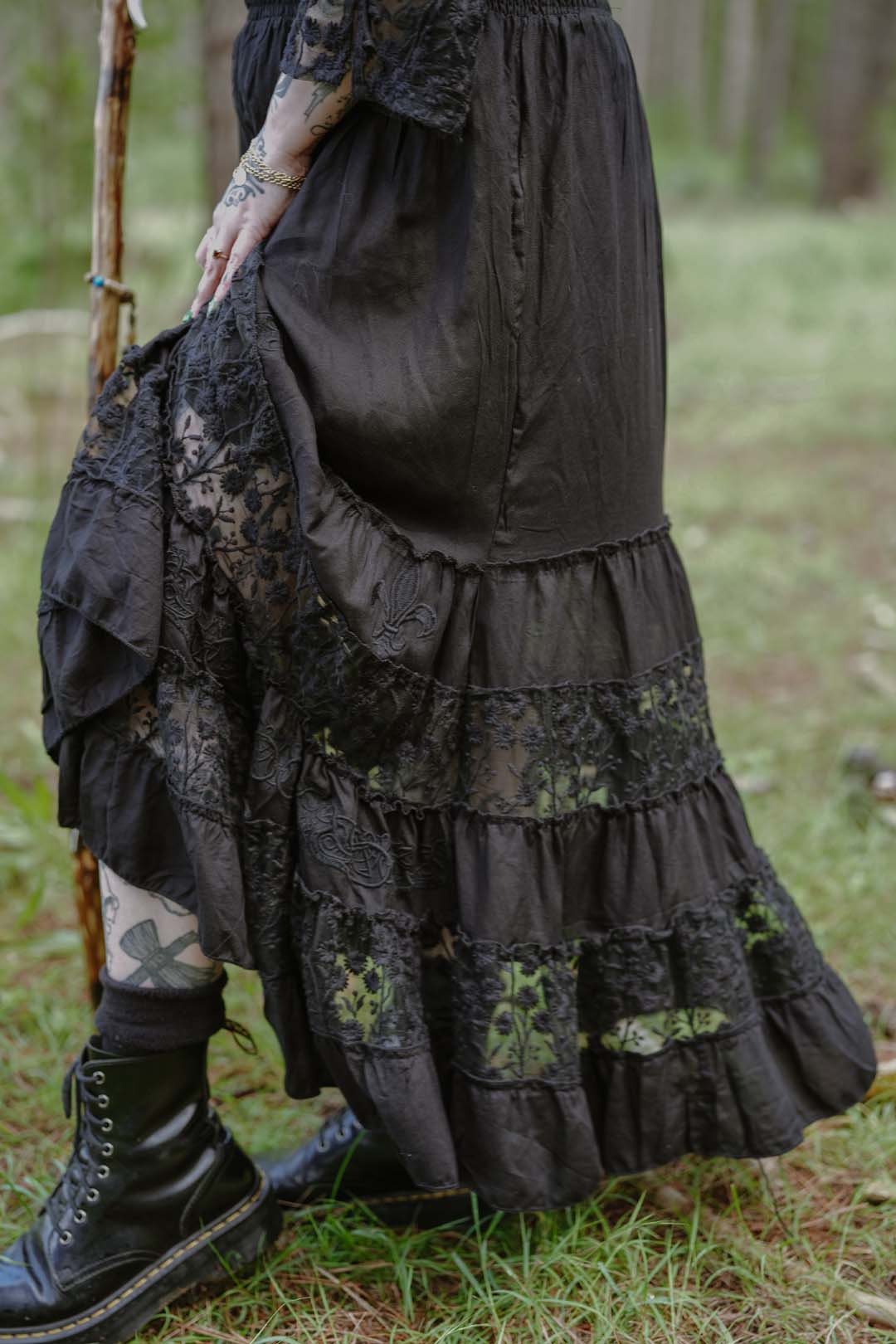 Celtic Embroidered Maxi Skirt in Black