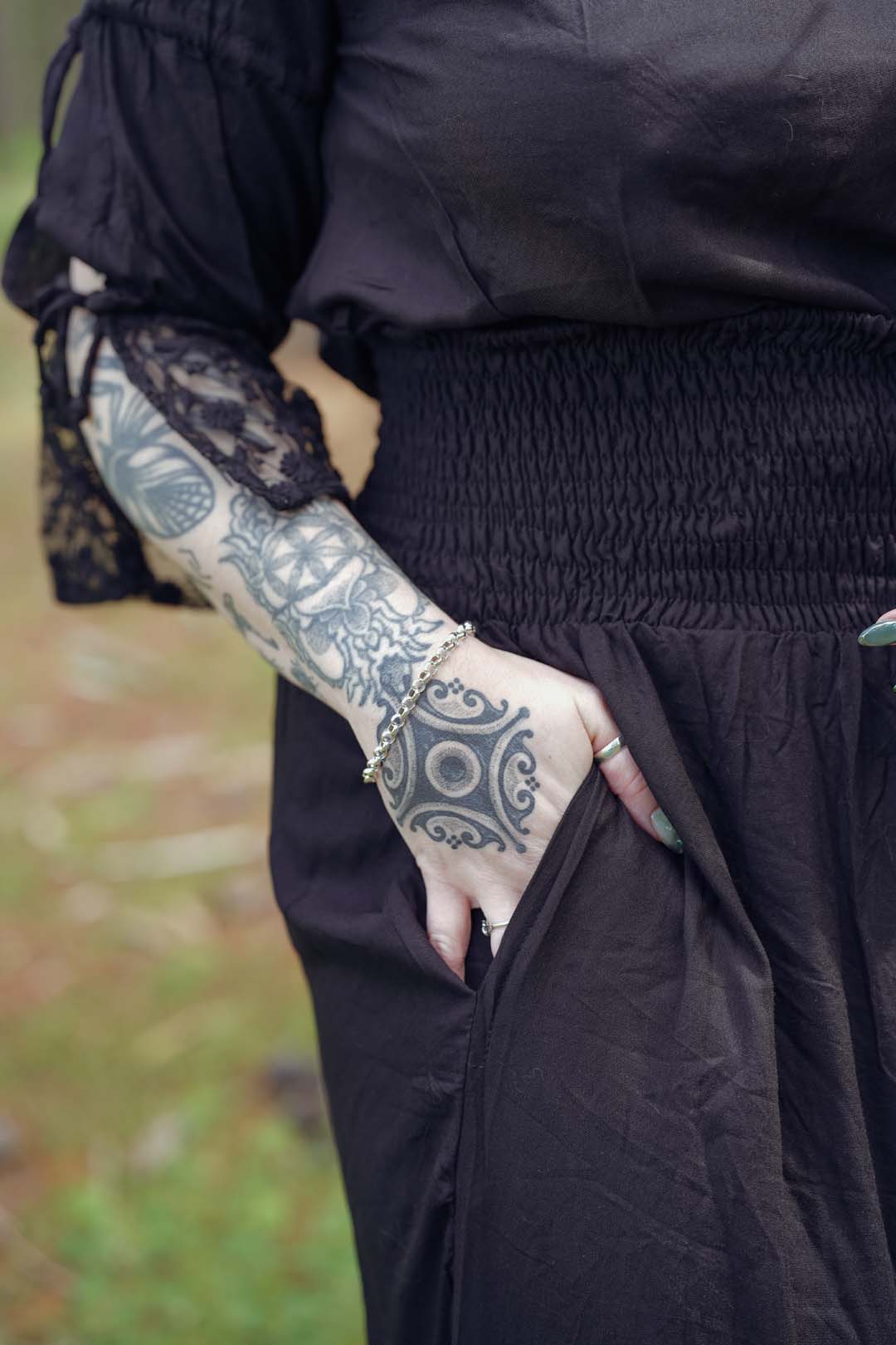 Celtic Embroidered Maxi Skirt in Black