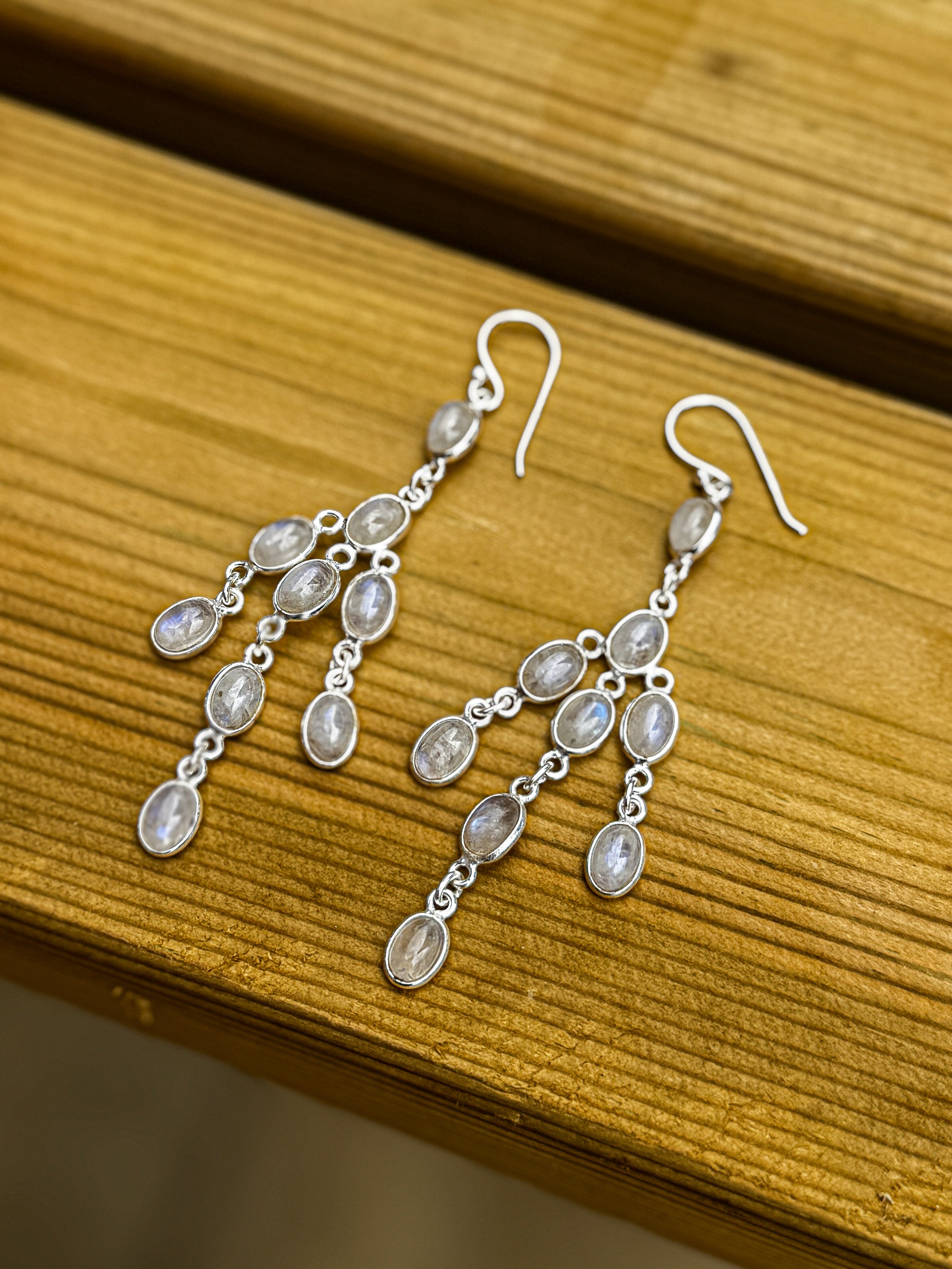 Moonstone Waterfall Earrings Silver 925
