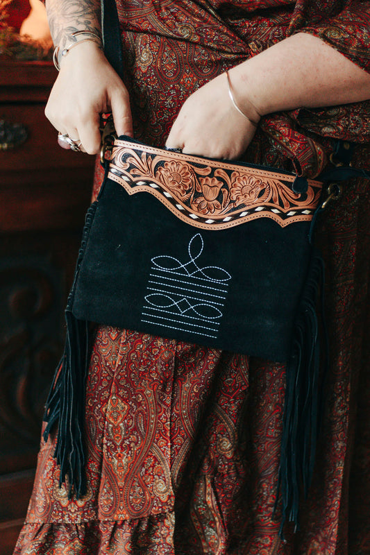 Wildflower Embossed Suede Bag
