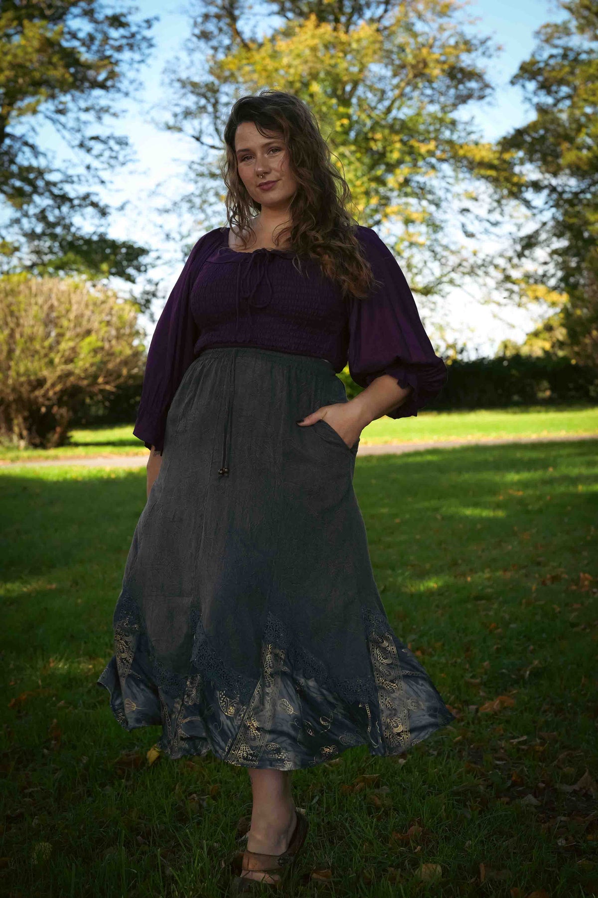 Stonewashed Ash Midi Skirt