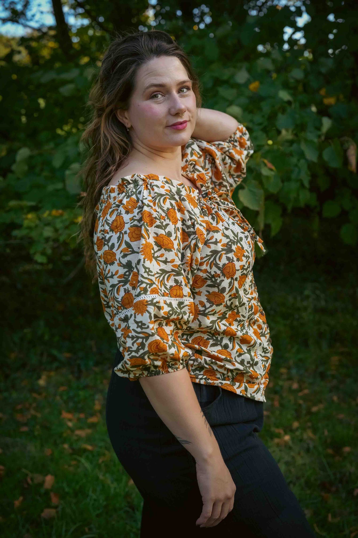 Maiden Blouse in Midnight Marigold