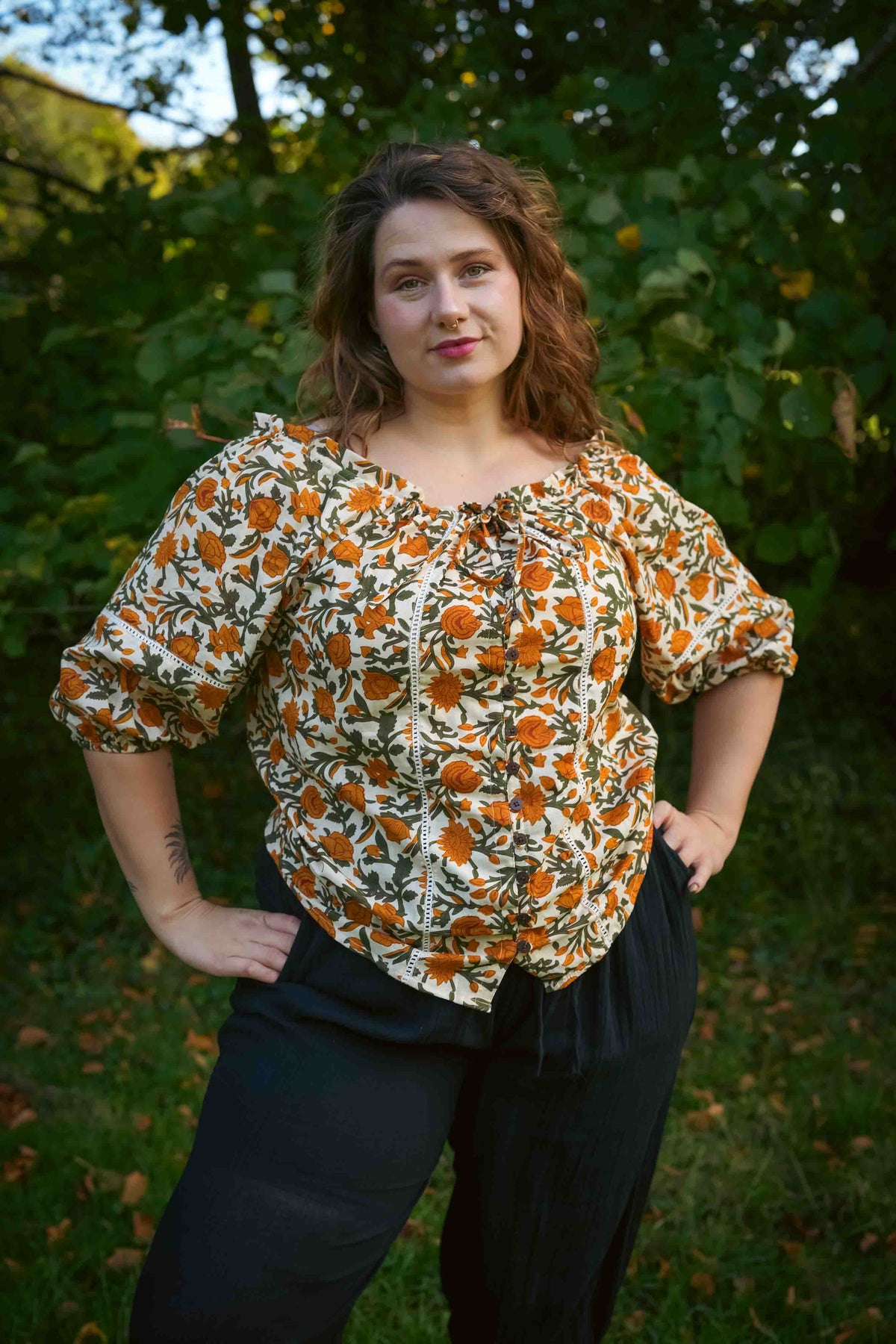 Maiden Blouse in Midnight Marigold
