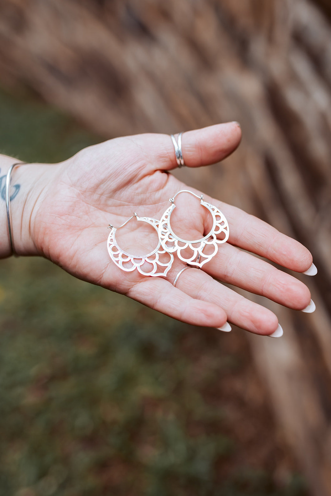 Mandala Hoop Earrings Silver 925